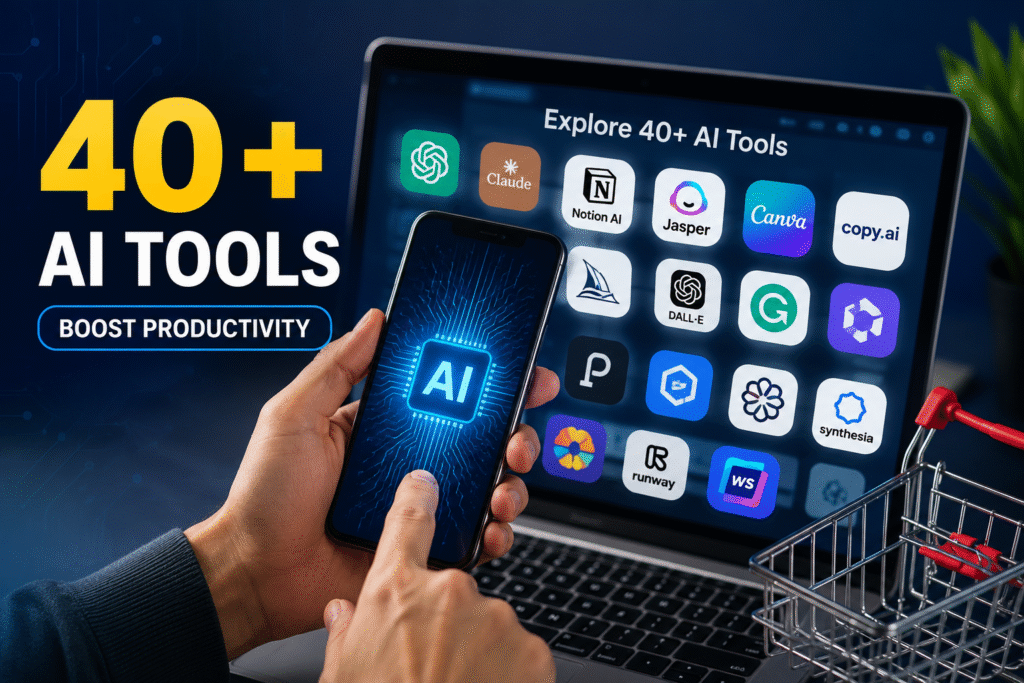 40+ AI Tools Course | LeLogix Digital 40+ AI Tools course at LeLogix Digital in Greater Noida covering ChatGPT, Claude, Canva AI, Notion AI, Jasper AI, Copy.ai, Runway, Synthesia, and AI productivity tools for digital marketing.