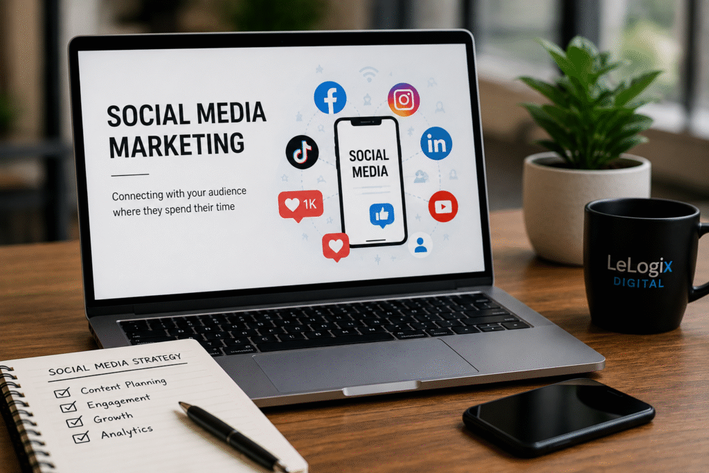 Social Media Marketing Course | LeLogix Digital Social Media Marketing course at LeLogix Digital in Greater Noida covering Facebook Marketing, Instagram Marketing, LinkedIn Marketing, YouTube Marketing, content strategy, social media advertising, and analytics.